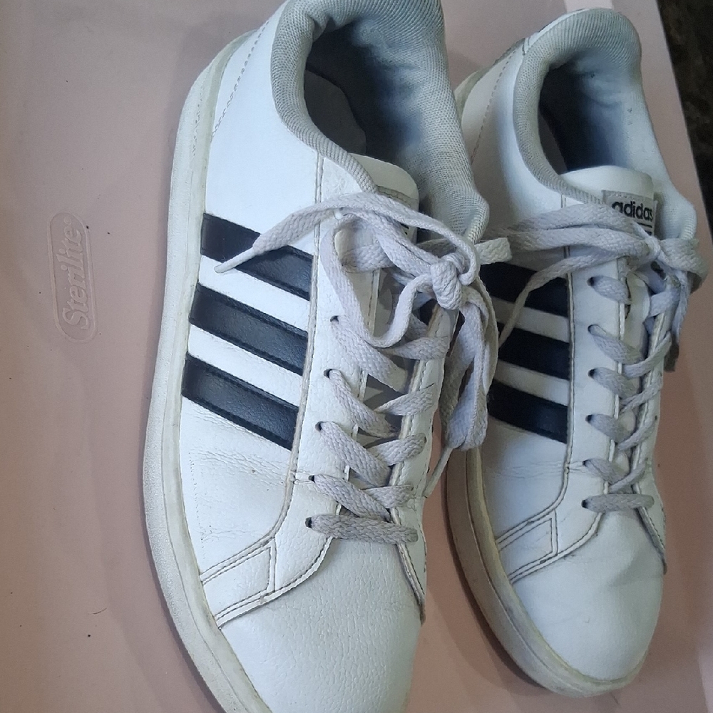 Adidas Women  White and Black Striped Sneakers